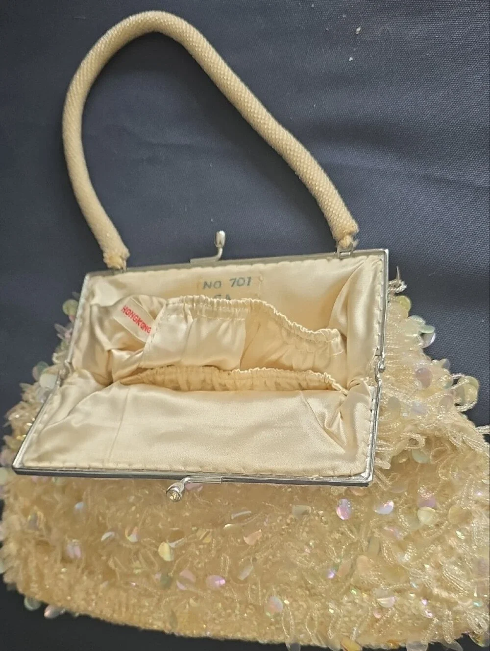 Cream Sequin Beaded Women's Handbag